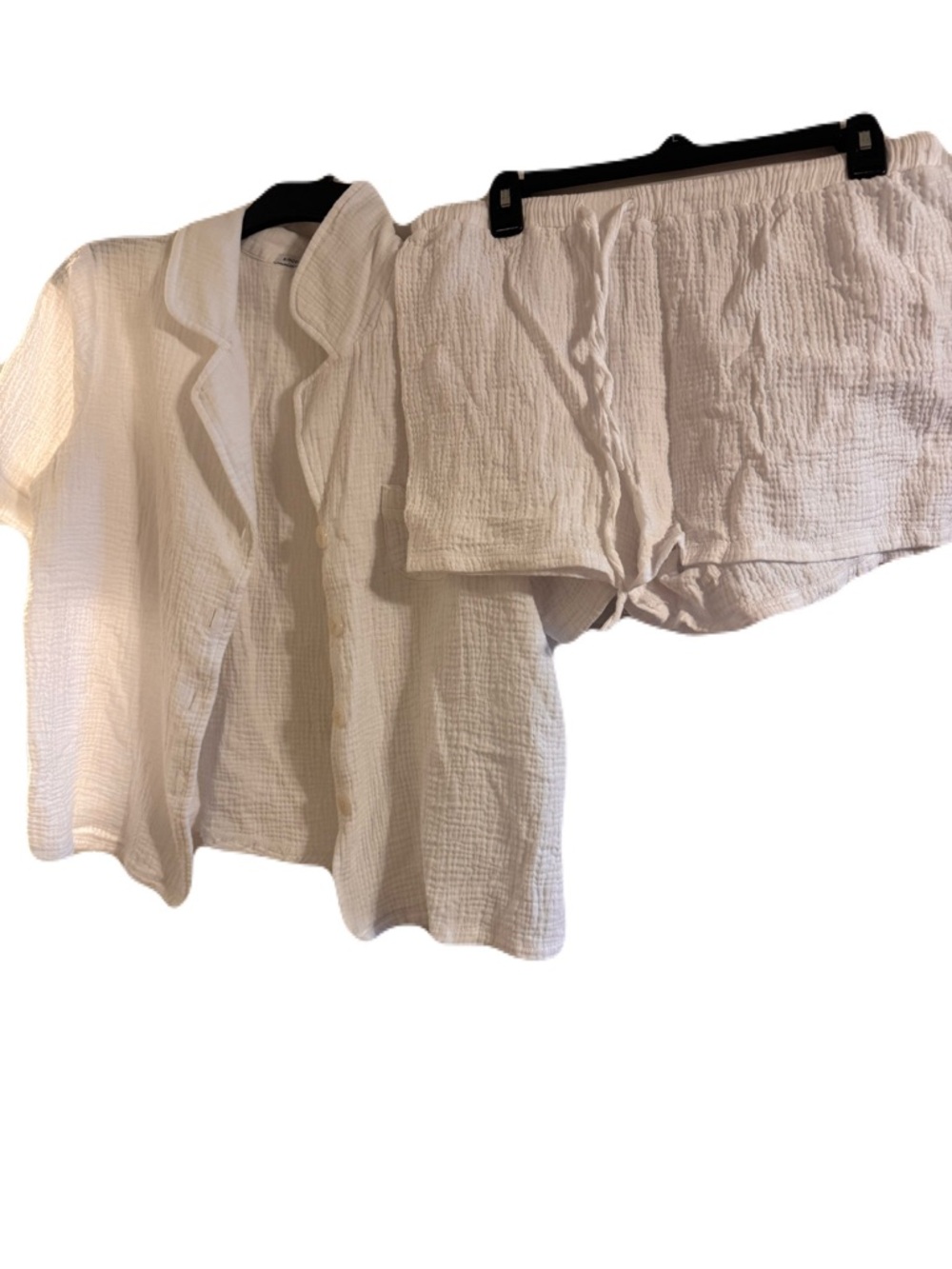 Lightweight Gauze Button-Up Top & Shorts Set in White